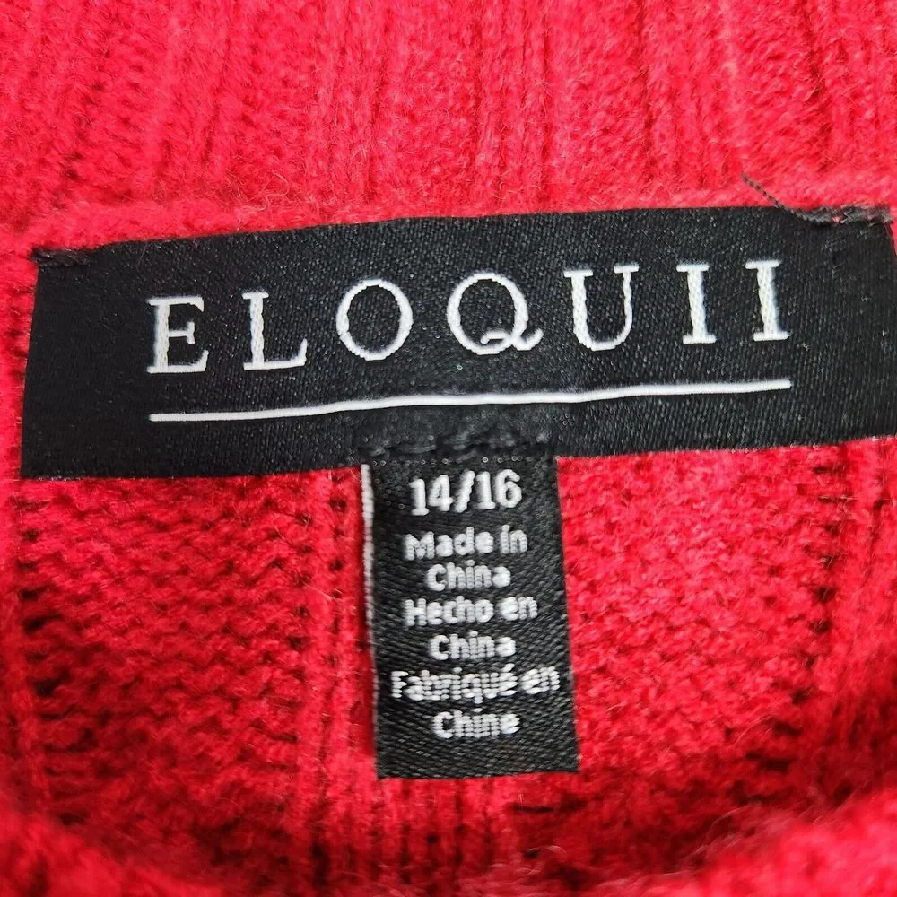 Eloquii Sweater Womens 14/16 Red Cable Knit Pullover Long Sleeve Soft Cozy NEW